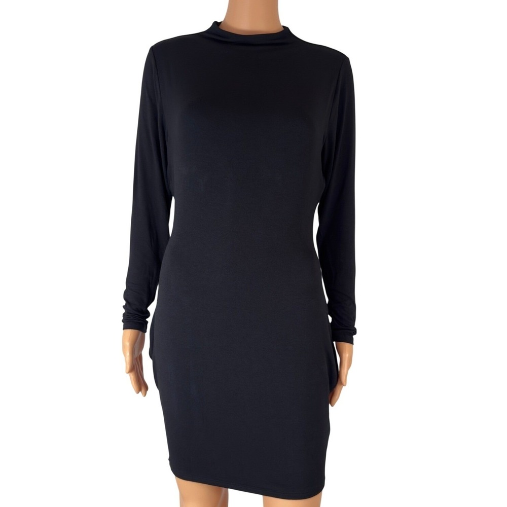 Naked Wardrobe 1X Black Mock Neck Long Sleeve Bodycon Mini Dress 1X NEW Dress - Picture 1 of 11